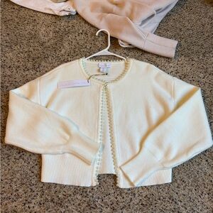 House of Harlow 1960 White Pearl Cardigan